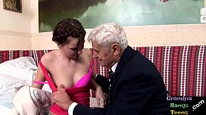 Young 18+ euro babe rides grandpa's cock in close up muff diving scene!