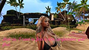 3D hardcore scene with an ebony bull and an Asian cutie on the beach