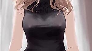 Anime Girl in Black Dress Rides Cock with Cum Finish