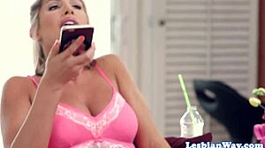 big titted lesbian babe scissoring her beautiful partner