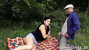 Tattooed Honey's Shaved Pussy Cummed Outdoors