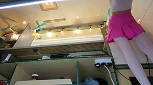 Crazy girl upskirted at work