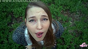 whoa, massive cumshot covers sexy nympho's face in wild forest encounter part 2