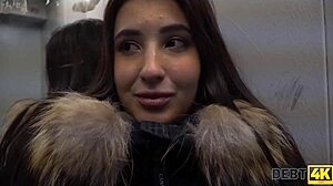 Debt4k stud whips out hard cock to punish stunning brunette debtor with doggystyle.