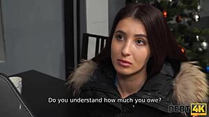 Debt4k stud whips out hard cock to punish stunning brunette debtor with doggystyle.