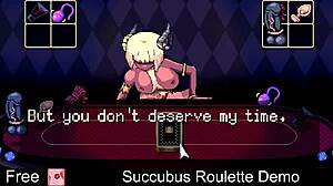 A demo of a card game called Succubus Roulette with anime-style artwork and adult content