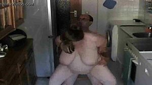 Cumshot on the pregnant cheating wife in the kitchen scene