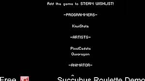 A demo of a card game called Succubus Roulette with anime-style artwork and adult content