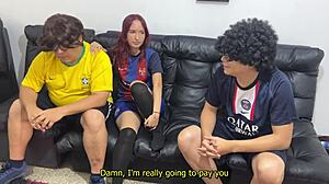 friend pays bet with gorgeous blindfolded girlfriend ntr