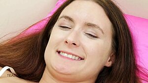 Super hot teen masturbates on the cozy sofa.