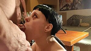 talented cocksucker gets quick cumshot bukkake