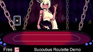 A demo of a card game called Succubus Roulette with anime-style artwork and adult content