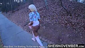 Husband Spreads Innocent Blonde Ebony Step Daughter on Forest Grass for Missionary Fuck