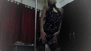 Blonde Cam Girl Strip At Home In Black Stockings.