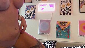 Perfect body blonde babe caught masturbating begged me to join and screw her