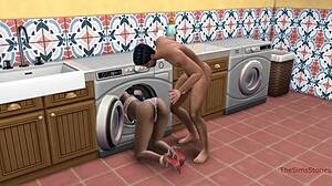 Yo, stepson, why you banging stepmom stuck in the washing machine?