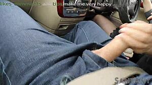 omg, givin' extreme handjob while drivin' in car... sanyany nylon so risky!