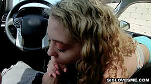 curly blonde teen 18+ spreads thick legs for stepbro to explore tight wet folds