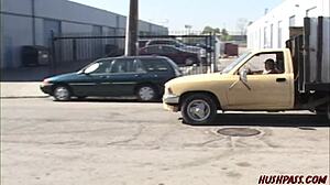 Young 18+ brunette slut shakes ass outdoors before intense doggystyle fucking