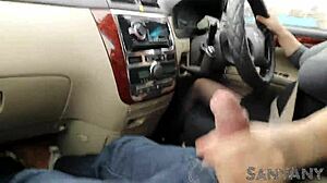 omg, givin' extreme handjob while drivin' in car... sanyany nylon so risky!