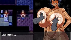 tanned natsuki in hentai game ep 37 gives handjob to married man in bathroom