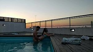 Enjoying some hot anal sex in the pool at sunset in a accountant’s life