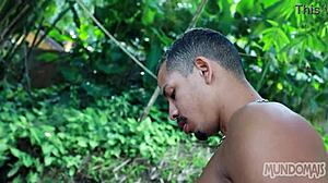 Hey, check out this blowjob in the woods with big gay cock.