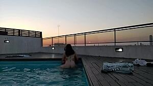 Cumming A Lot In The Pool At Sunset - Accounter Adventure