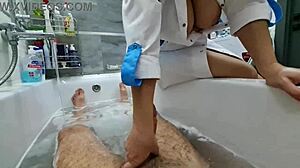 Stepmom gives her stepson a naughty massage with milk