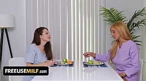 stepmom and stepaunt work stepson's cock during gaming