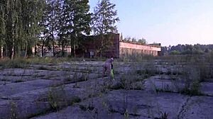 curvy milf strips outdoors showing big ass