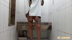 Chatting about fucking a hot Latina in the sauna with Ed Junior and Agatha Reis, complete anal action