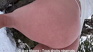 Woman Cums with Big Sextoy in Ass Outdoors in Snow Exhibition