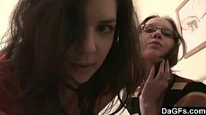 Two Teen Lesbians, Redhead and Brunette, Tease on Bedroom Webcam