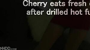 Close up of a hot cherry licking the wet and sticky prize after a rough fuck
