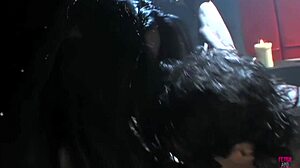 She seduced him with tattoos and bondage, leading to rough sex with his huge cock in her nasty cunt