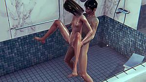 Skinny Babe Gets Wild in Steamy Shower Animation Scene