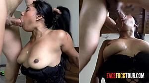 extreme sloppy deep throat face fucking with big tits