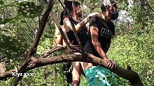 wild bareback banging with big cock in the forest depths