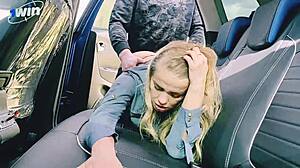 Wife cheats with ripped clothes and pussy cumshot in car