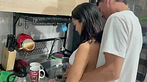 My stepsister seduces me in the kitchen for a hot scene