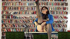 Solo librarian roommate gets tight pussy close-up in college stacks