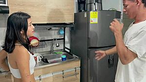 My stepsister seduces me in the kitchen for a hot scene