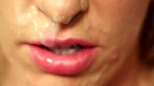 Wacky honey gulps cum load on face