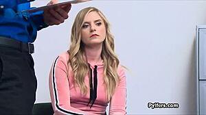 A shy blonde gets pumpped by her colleague at work