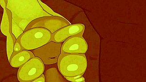 close up on wild pokemon banging action in animated style