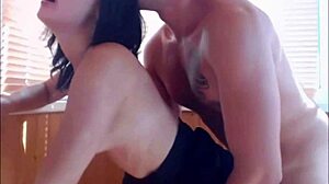 Beautiful woman with glasses has facial after a hot blowjob and doggy style sex