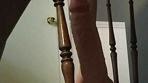 This girl with hairy pierced pussy rides a big dildo anally at home