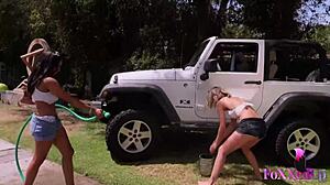 Hot Babes Jenna Foxx And Shy Finger Rub Pussies In Outdoor Jeep