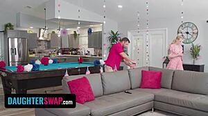 Squirting babes swap studs in wild group orgy scene